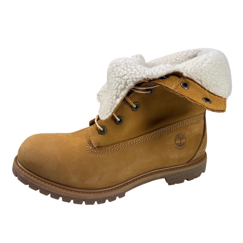 Timberland Roll Top Boots Womens 10 M Wheat Nubuck Warm Lined Teddy Fleece WP